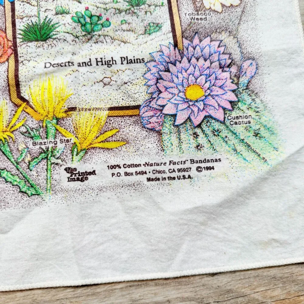 Vintage 1994 Wildflowers Bandana USA Floral Botanical Nature Cottagecore Western